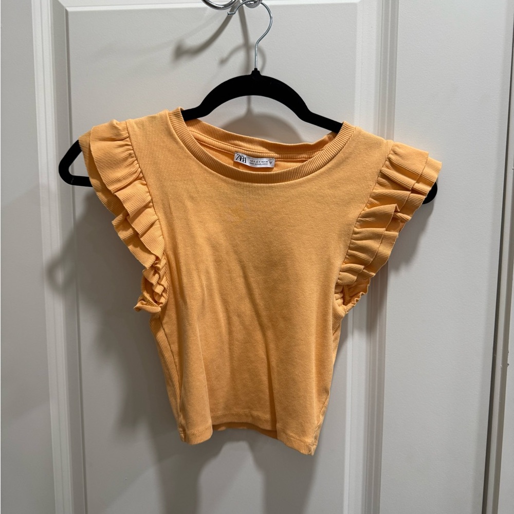 Zara Ruffled Sleeve Orange Tee